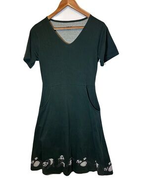 Svaha Green Panda A-Line Dress | 100% Organic Cotton | Pockets | Size Small